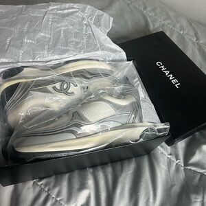 Chanel White & Silver Men's Sneakers